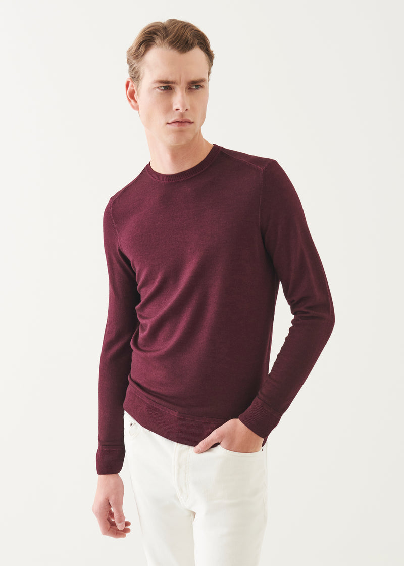 Extra-Fine Merino Vintage Wash Ribbed Hem Crewneck