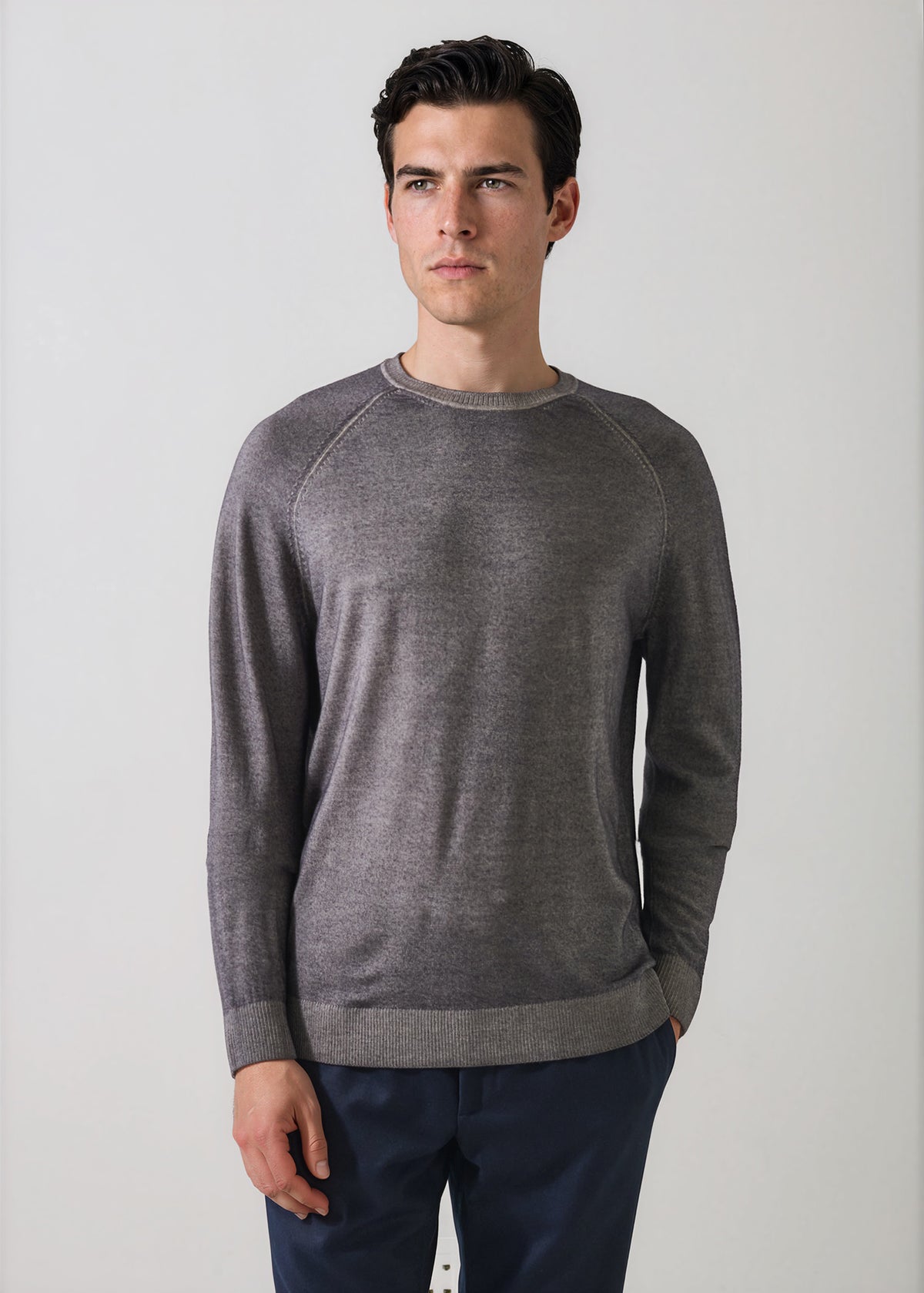 Merino Wool Vintage Wash Raglan Crew Neck - PATRICK ASSARAF