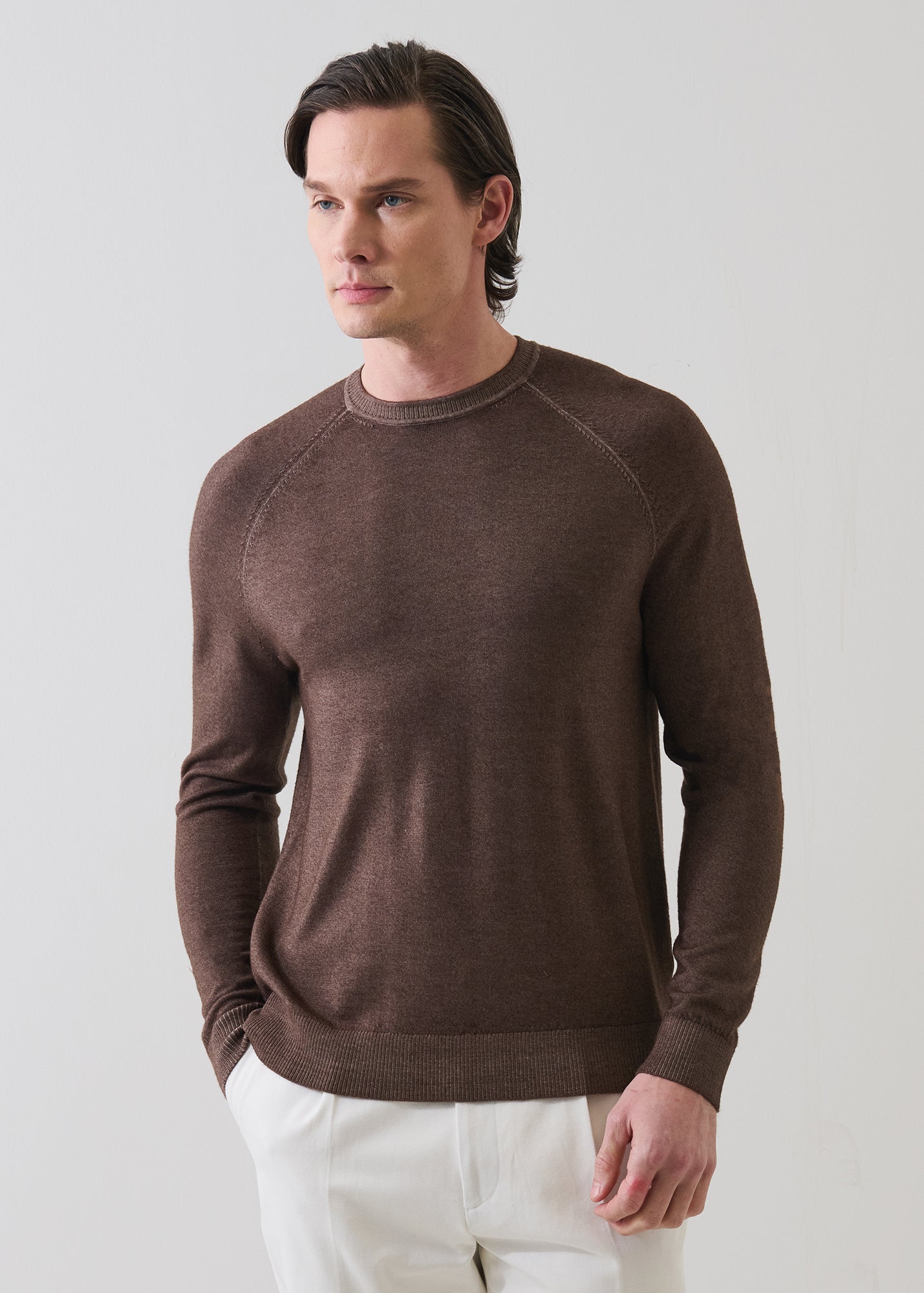 Merino Wool Vintage Wash Raglan Crew Neck - PATRICK ASSARAF
