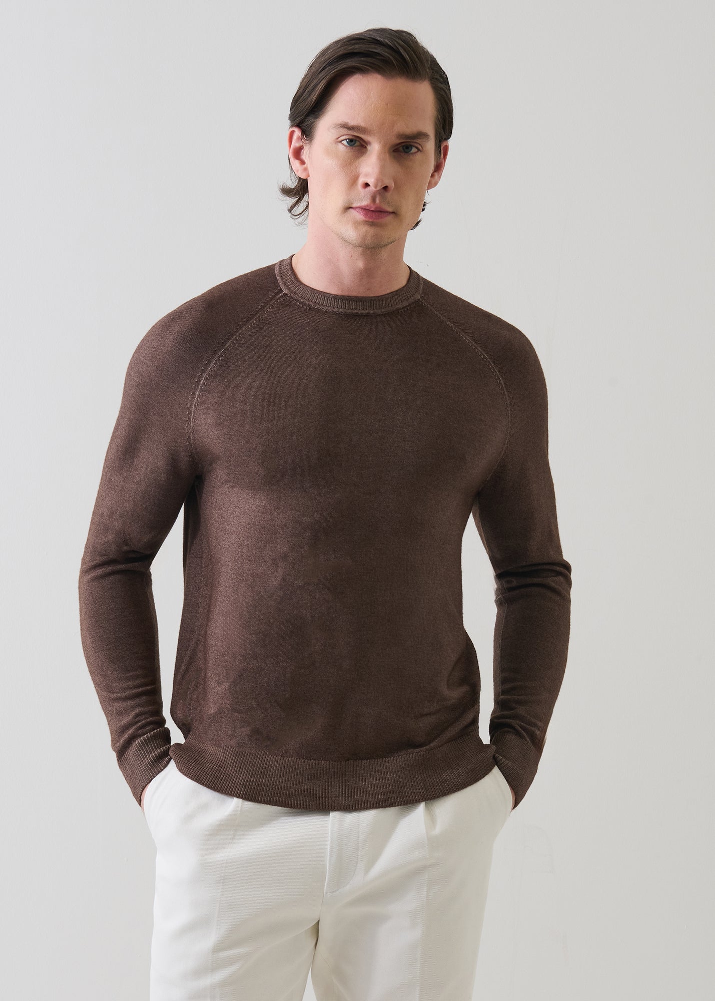 Merino Wool Vintage Wash Raglan Crew Neck - PATRICK ASSARAF