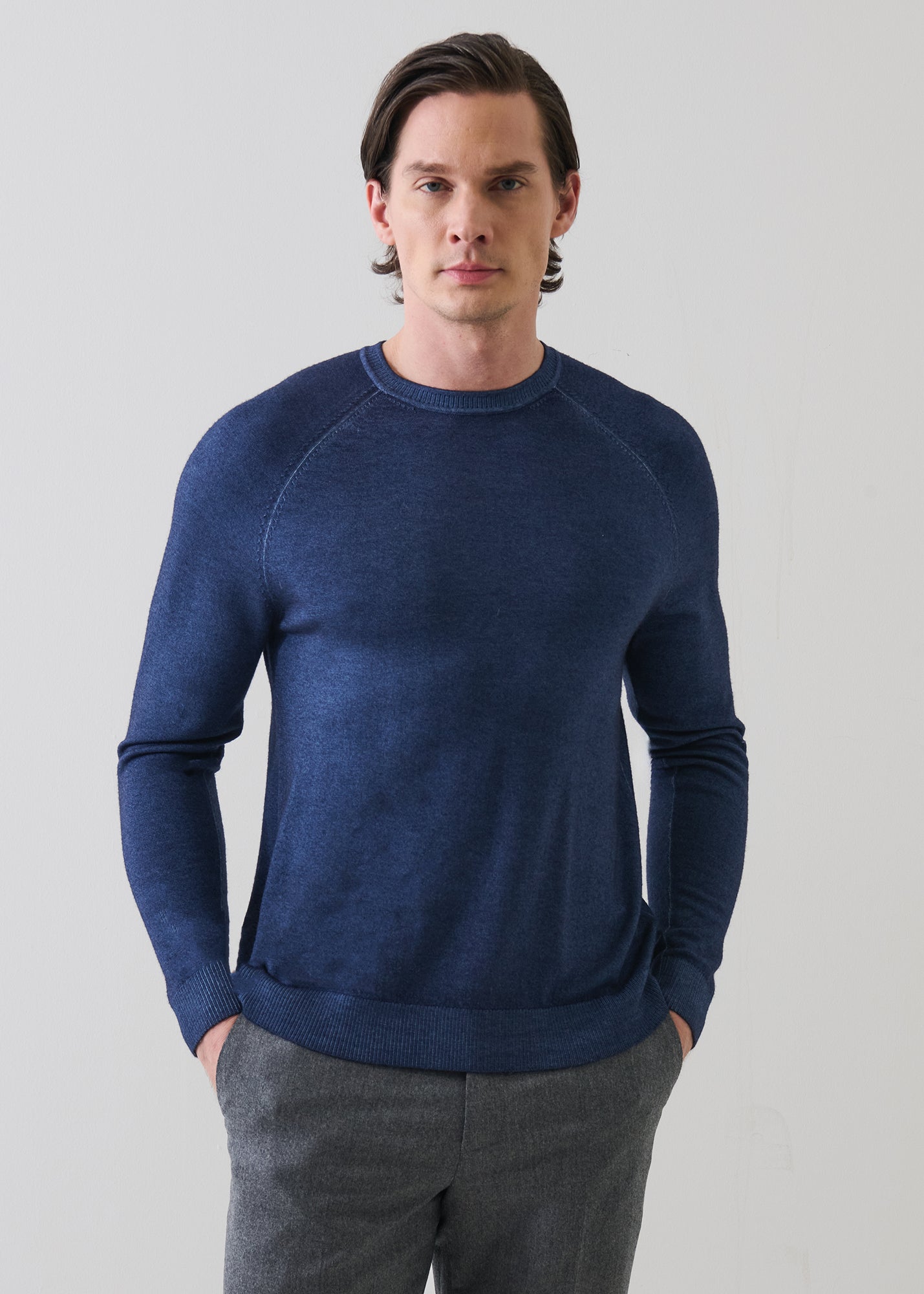 Merino Wool Vintage Wash Raglan Crew Neck - PATRICK ASSARAF