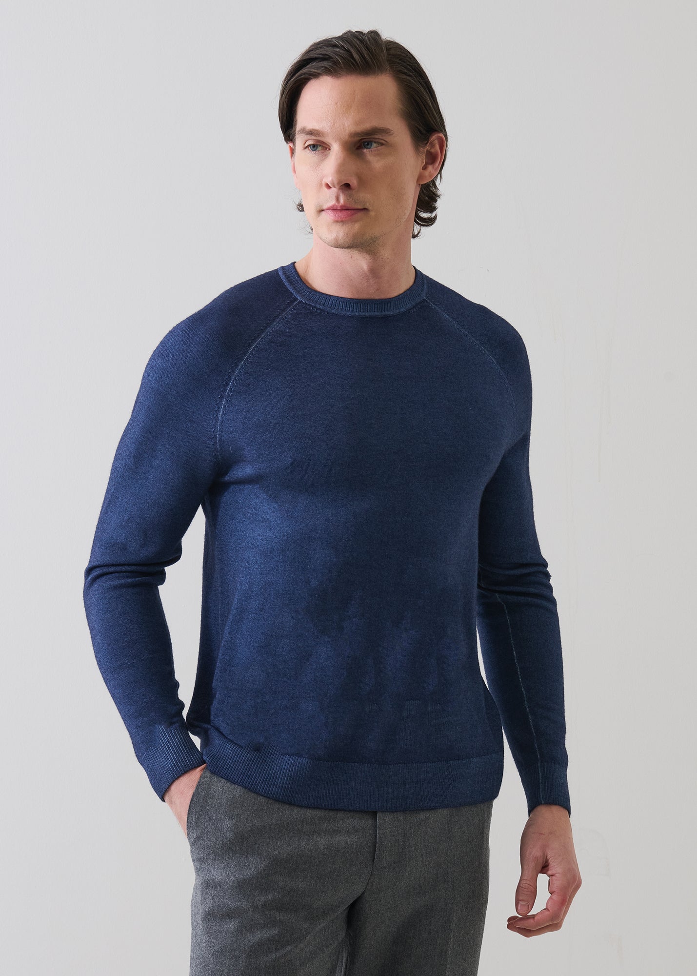 Merino Wool Vintage Wash Raglan Crew Neck - PATRICK ASSARAF