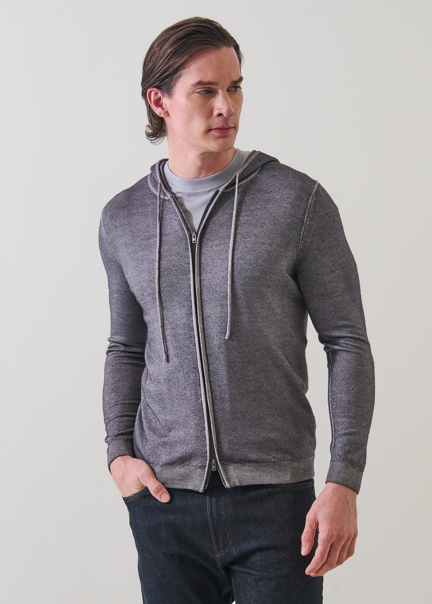 Extra-Fine Merino Wool Vintage Wash Full Zip Hoodie - PATRICK ASSARAF