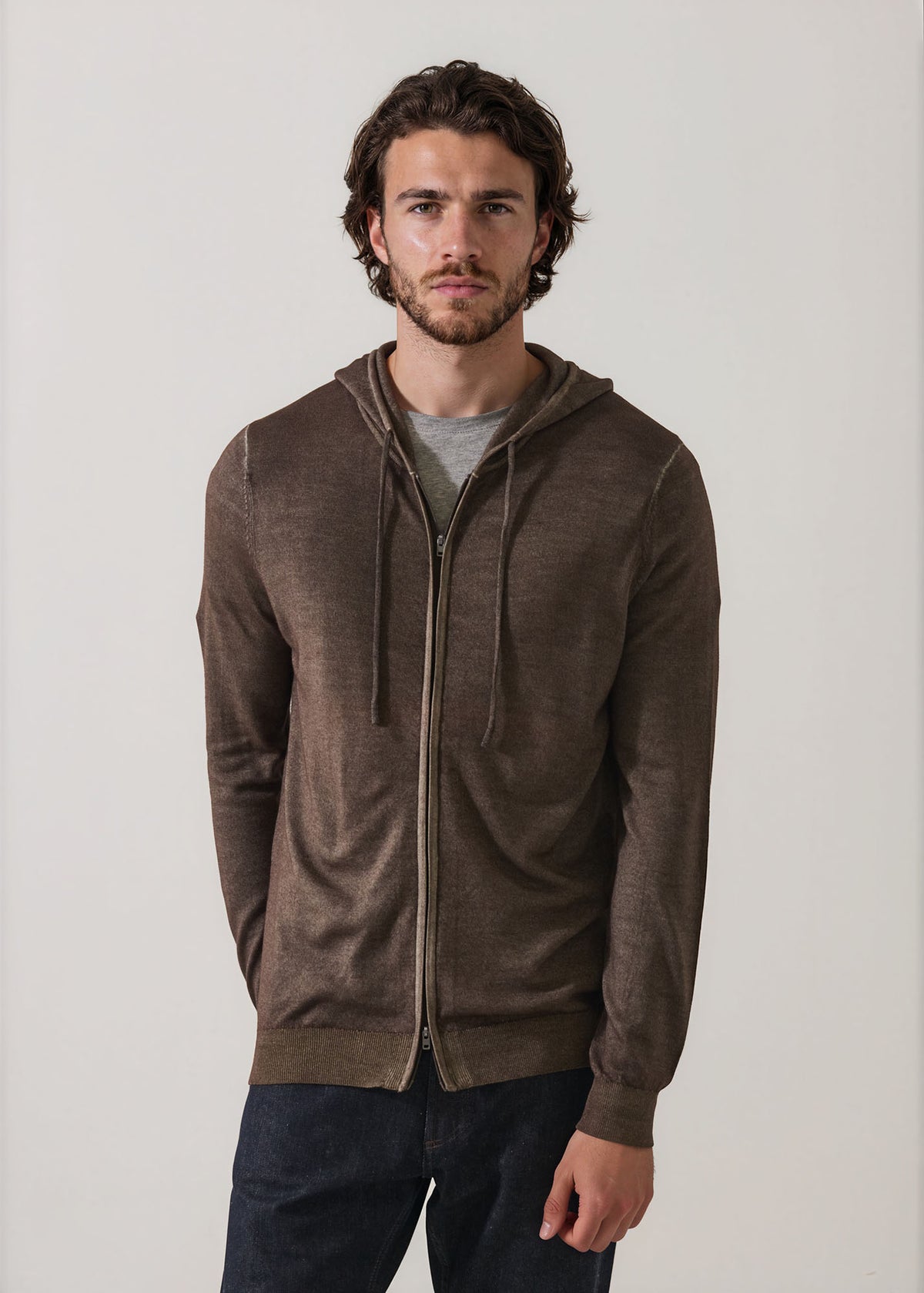 Extra-Fine Merino Wool Vintage Wash Full Zip Hoodie - PATRICK ASSARAF
