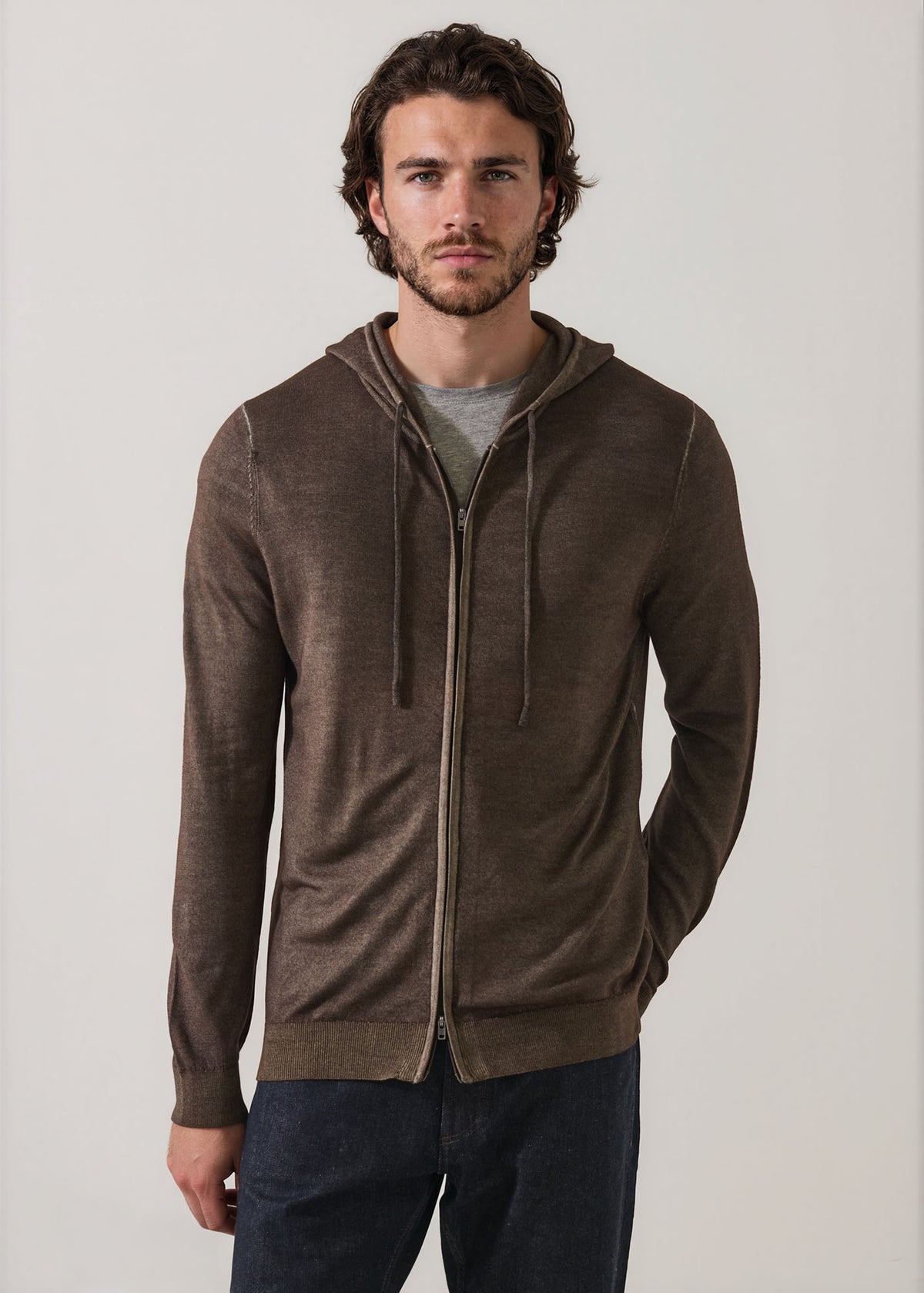 Extra-Fine Merino Wool Vintage Wash Full Zip Hoodie - PATRICK ASSARAF