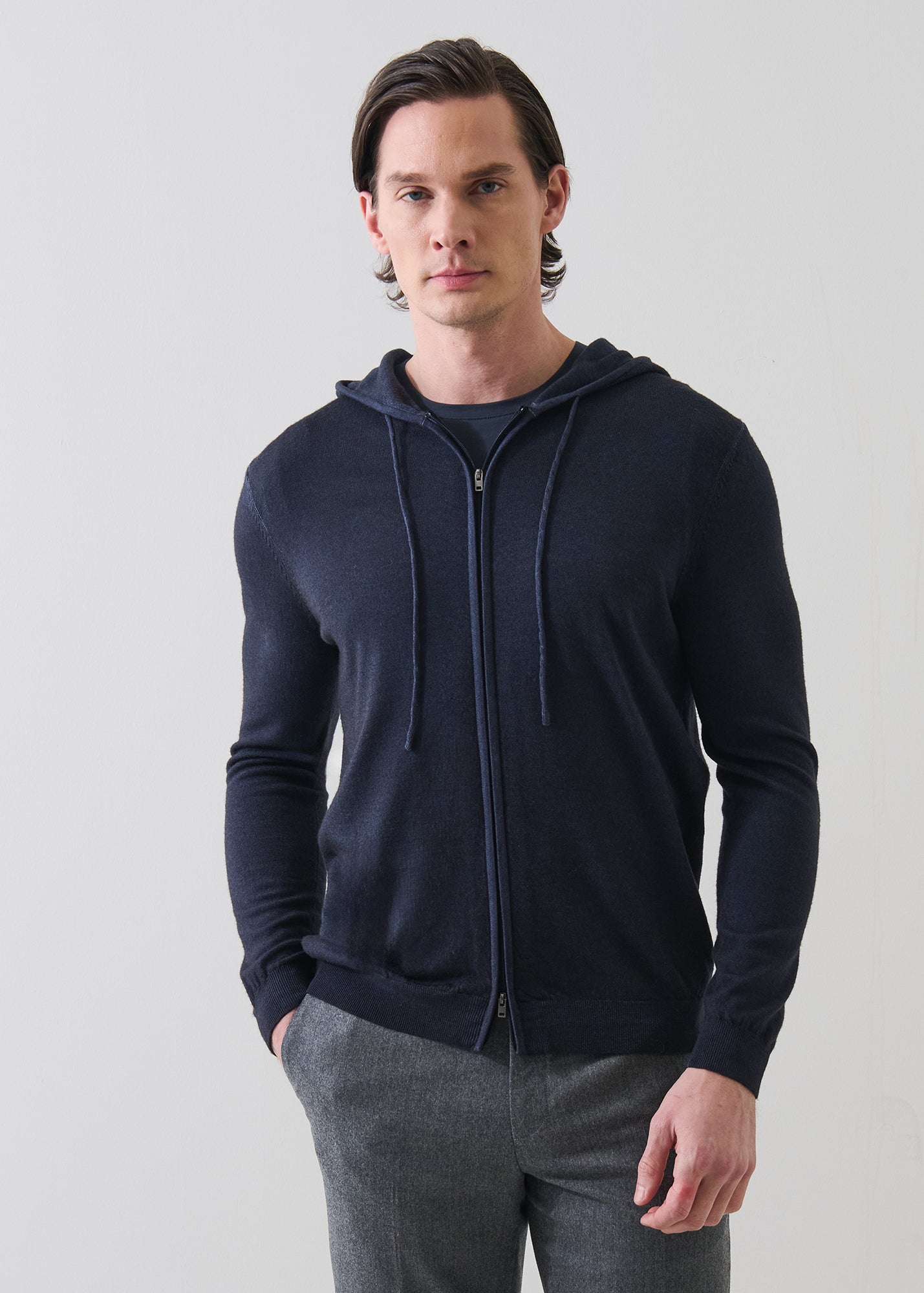 Extra-Fine Merino Wool Vintage Wash Full Zip Hoodie - PATRICK ASSARAF