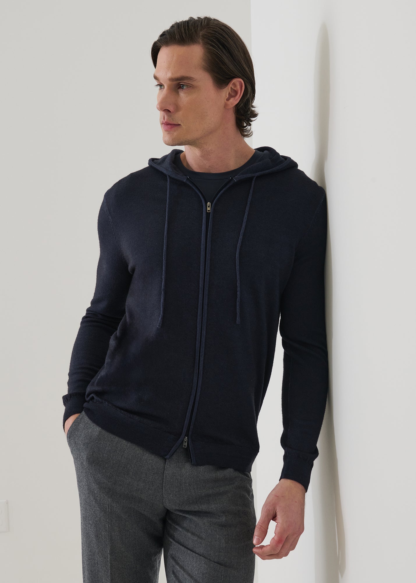 Extra-Fine Merino Wool Vintage Wash Full Zip Hoodie - PATRICK ASSARAF