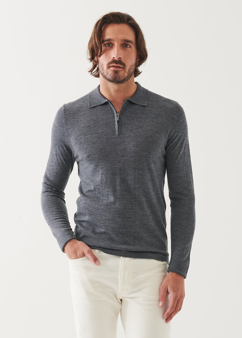 Extra-Fine Merino Quarter Zip Polo