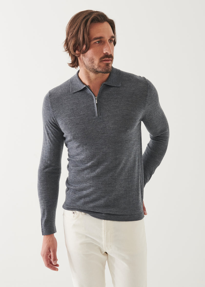 Extra-Fine Merino Quarter Zip Polo