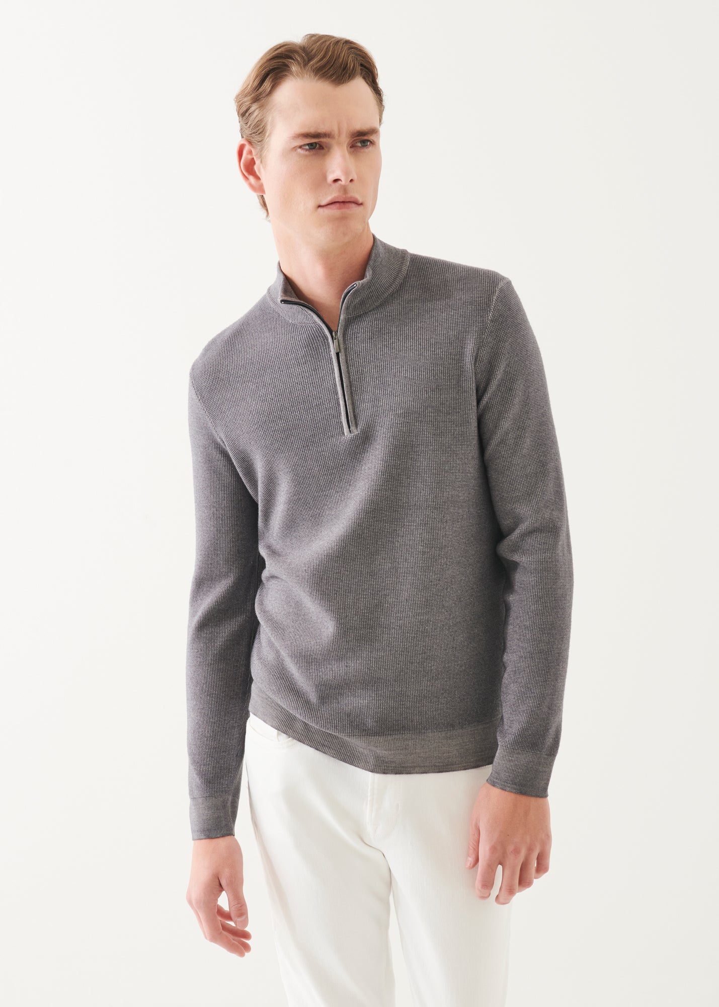 Extra-Fine Merino Textured Quarter Zip | PATRICK ASSARAF | Luxury