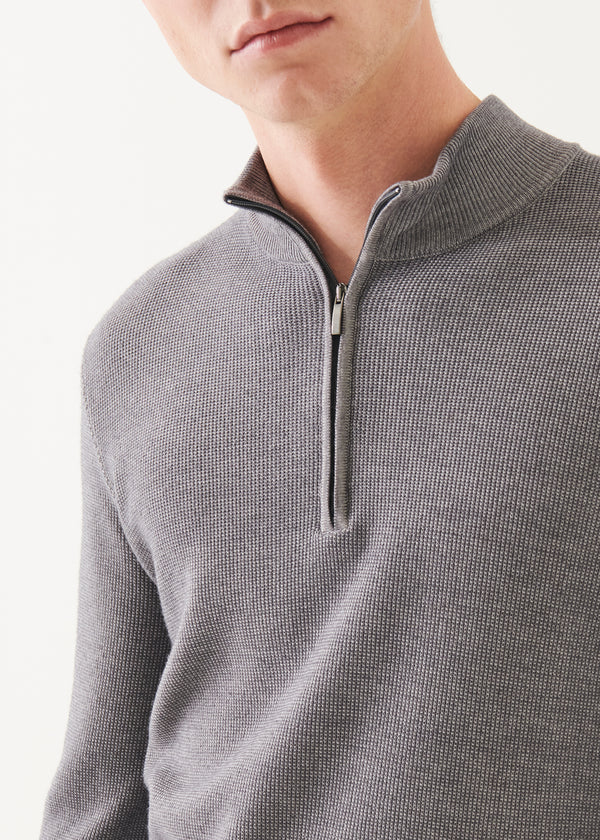 EXTRA-FINE MERINO TEXTURED QUARTER ZIP