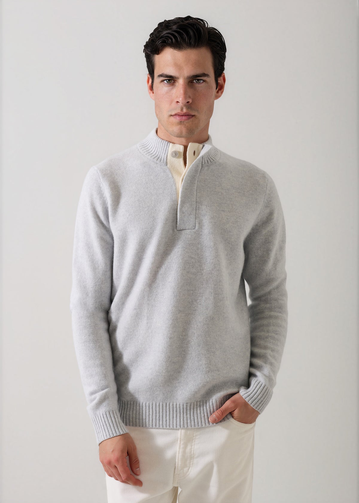 Superfine Lambswool Button Mock Neck - PATRICK ASSARAF