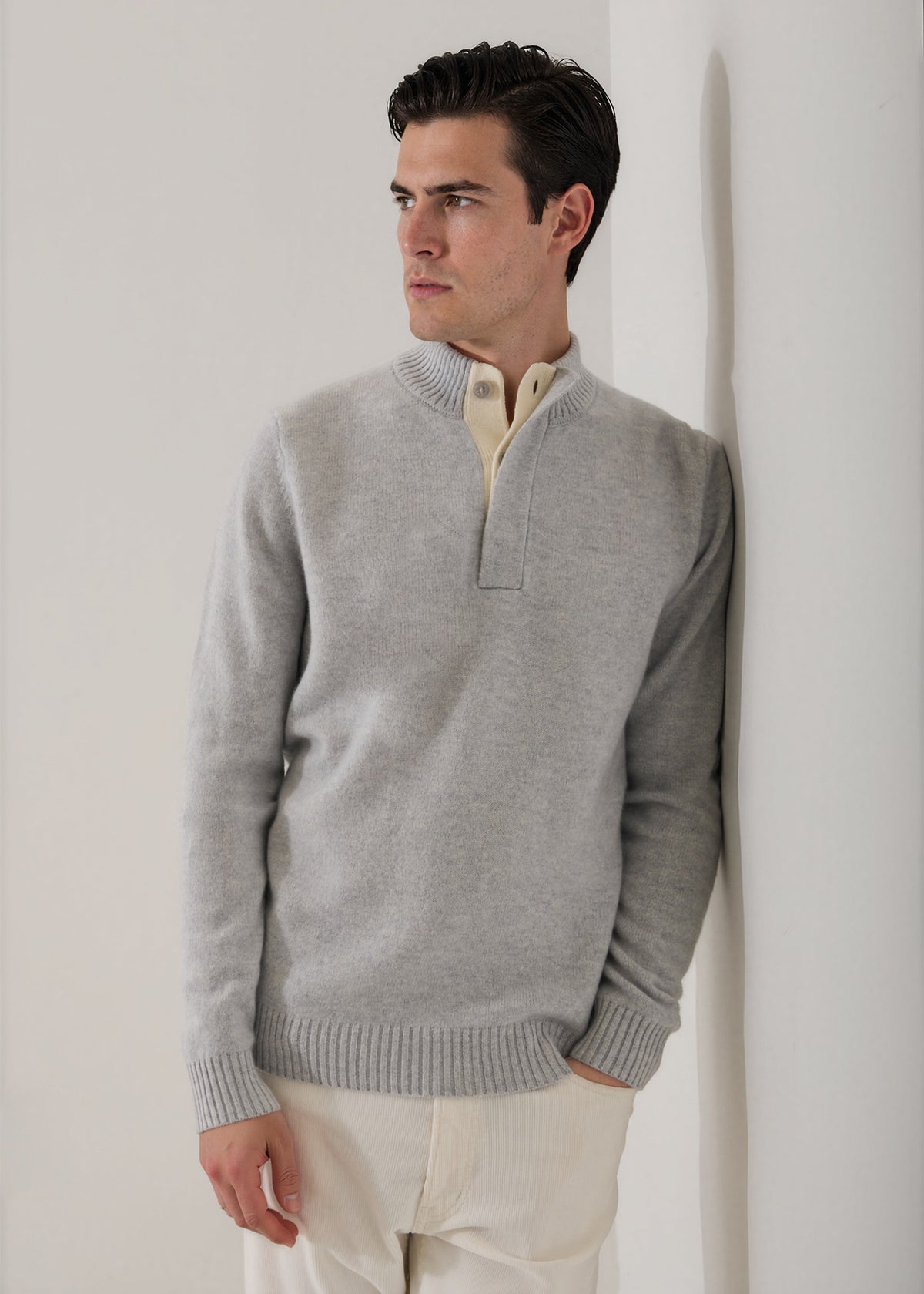 Superfine Lambswool Button Mock Neck - PATRICK ASSARAF