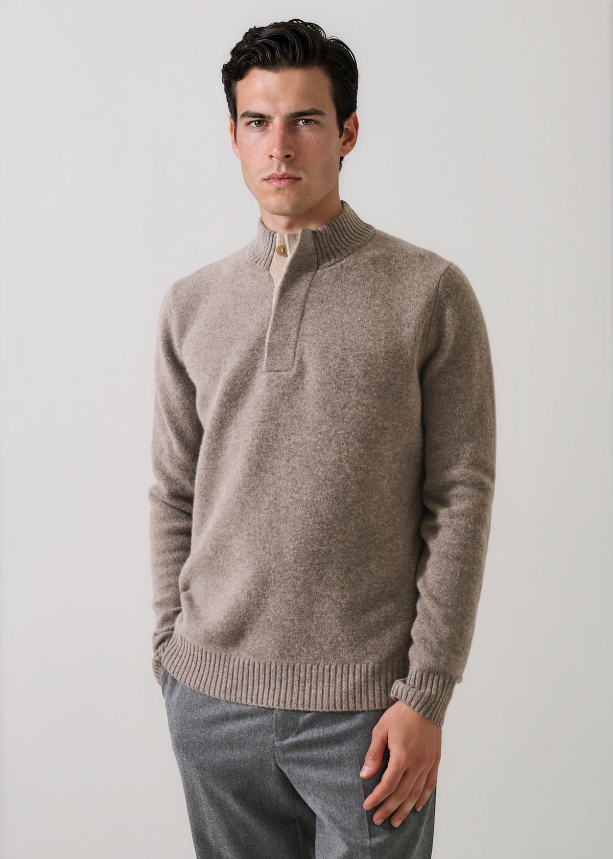Superfine Lambswool Button Mock Neck - PATRICK ASSARAF