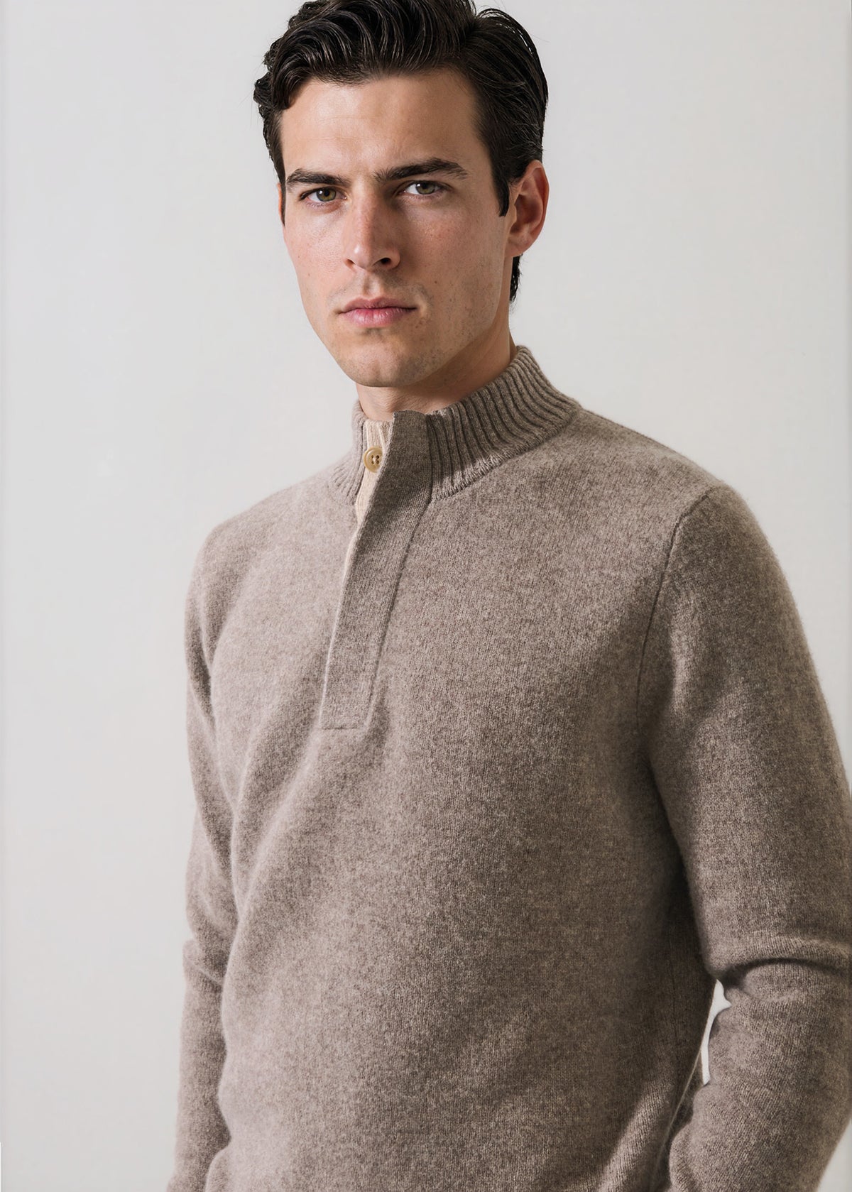Superfine Lambswool Button Mock Neck - PATRICK ASSARAF