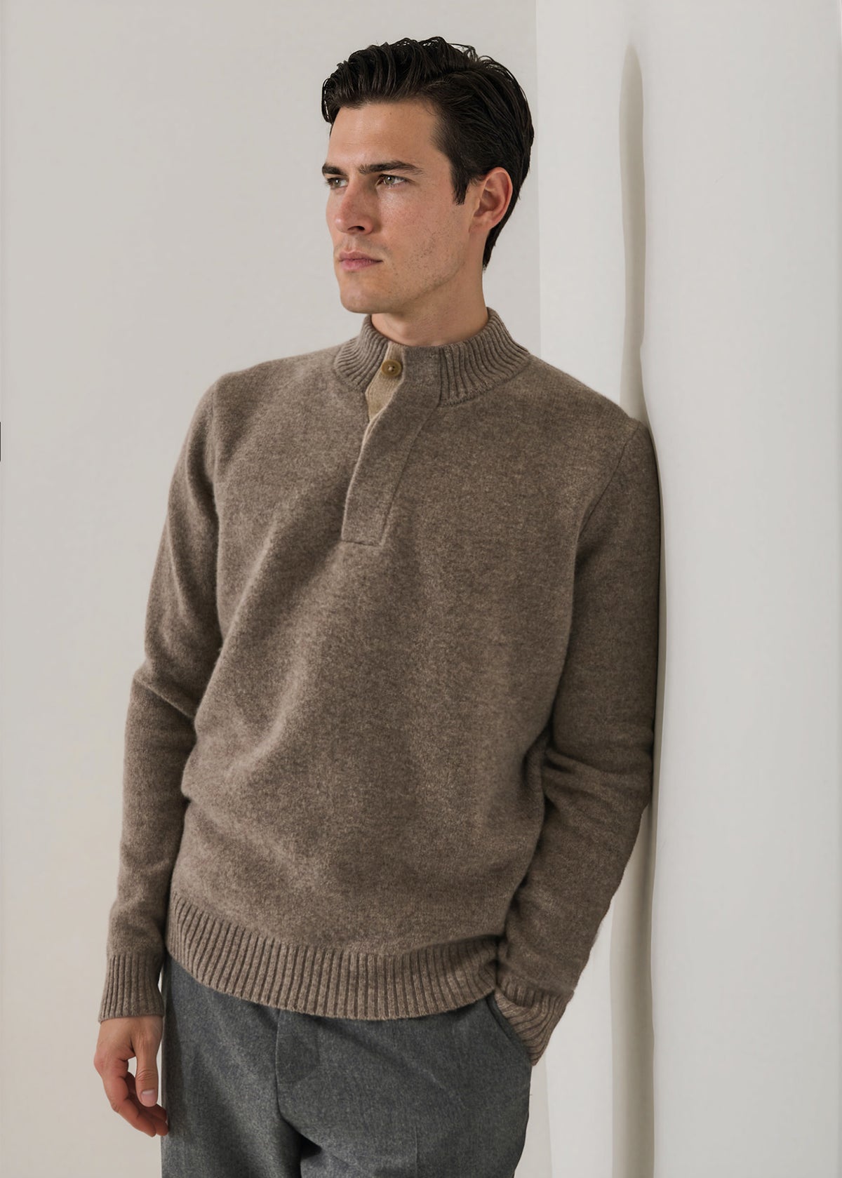 Superfine Lambswool Button Mock Neck - PATRICK ASSARAF