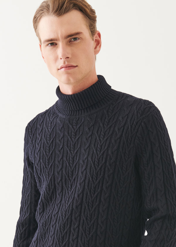 MERINO CABLE KNIT TURTLENECK