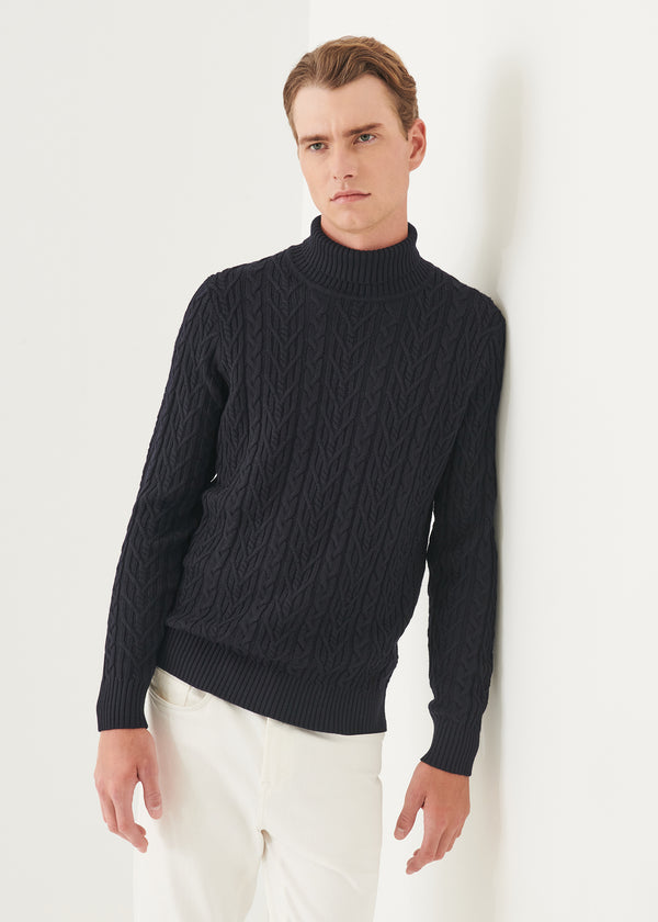 MERINO CABLE KNIT TURTLENECK