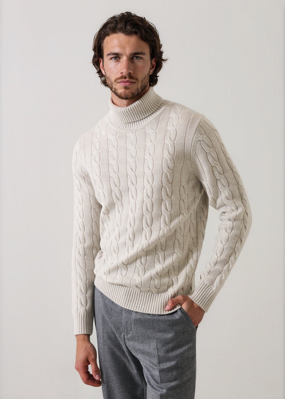 Merino Wool Cable Knit Turtleneck - PATRICK ASSARAF