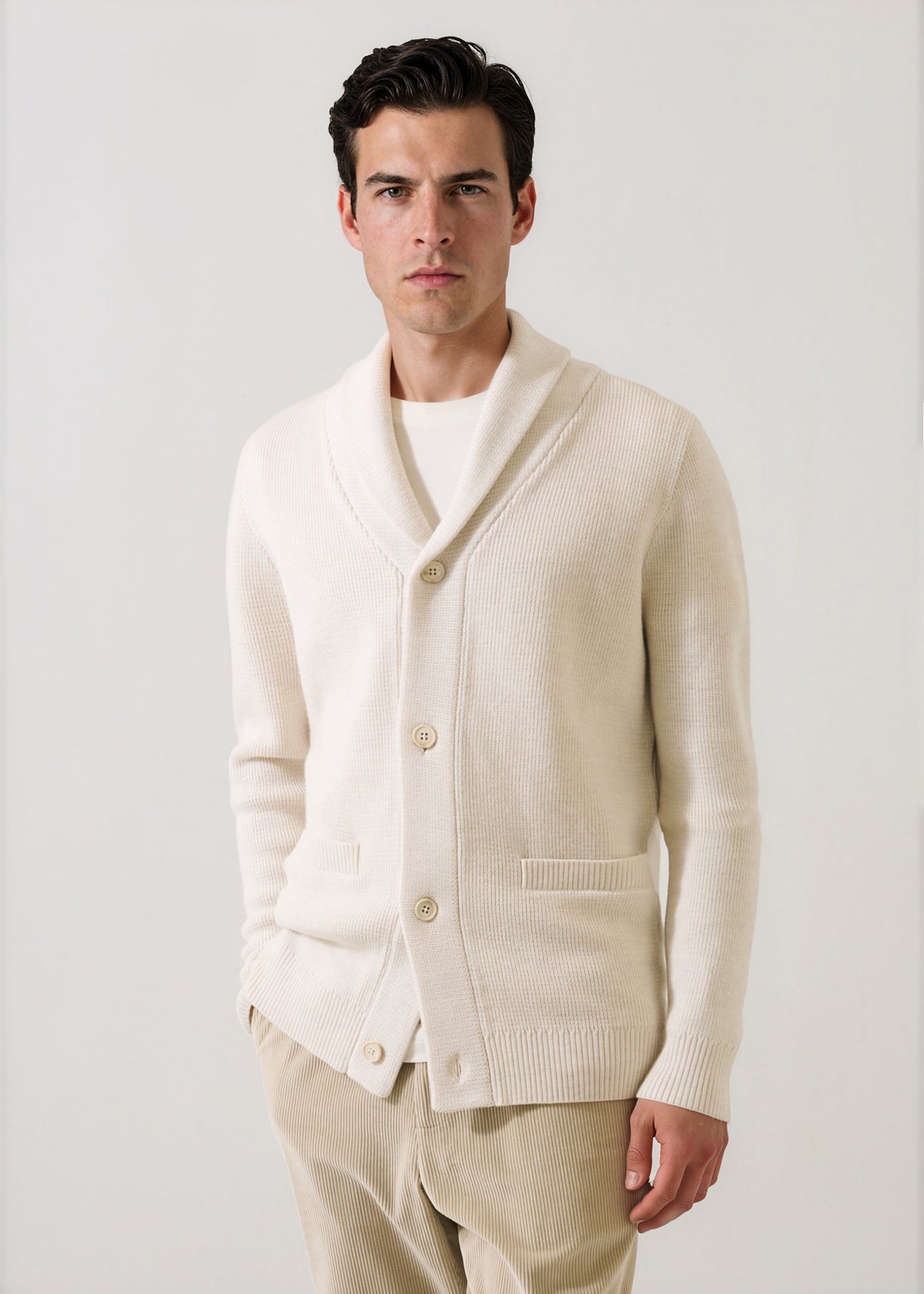 Merino Wool Ribbed Shawl Collar Cardigan - PATRICK ASSARAF