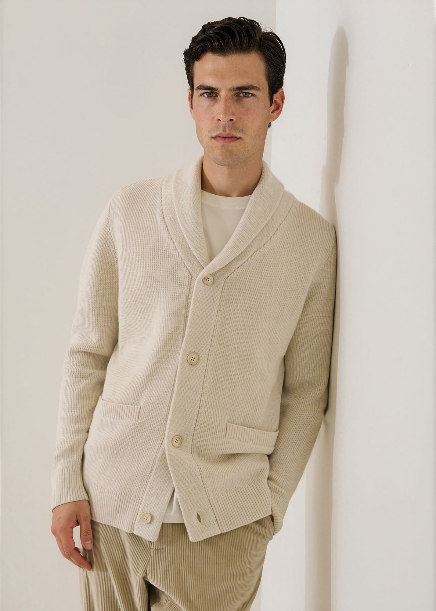 Merino Wool Ribbed Shawl Collar Cardigan - PATRICK ASSARAF