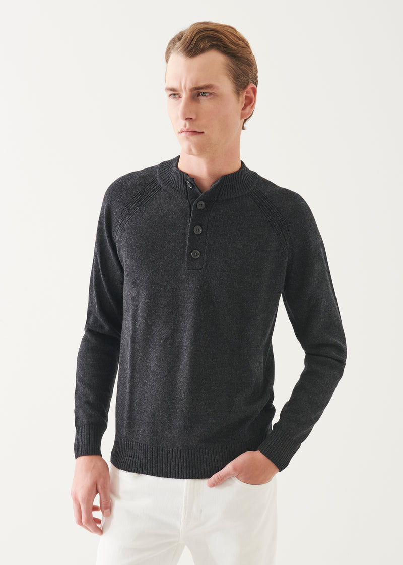 Merino Button Up Mock Neck Sweater