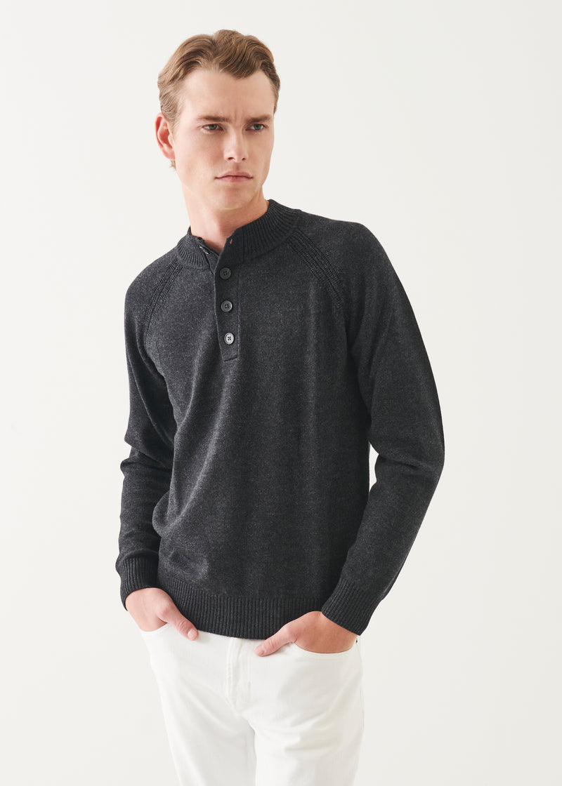 Merino Button Up Mock Neck Sweater