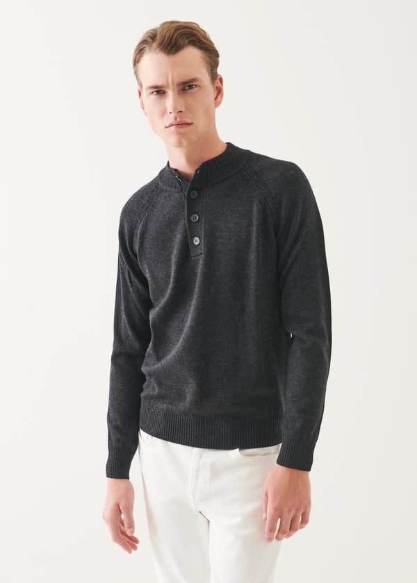 MERINO BUTTON UP MOCK NECK SWEATER