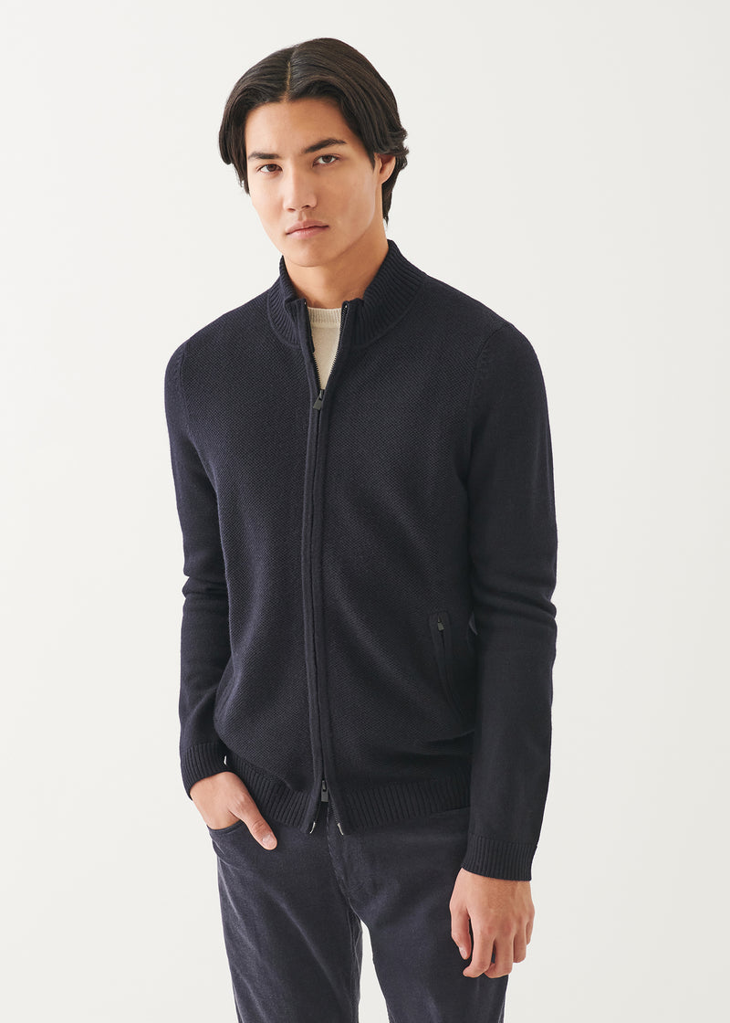 Merino Seed Stitch Zip Up Cardigan