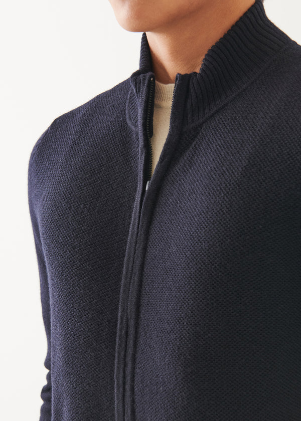 Merino Seed Stitch Zip Up Cardigan