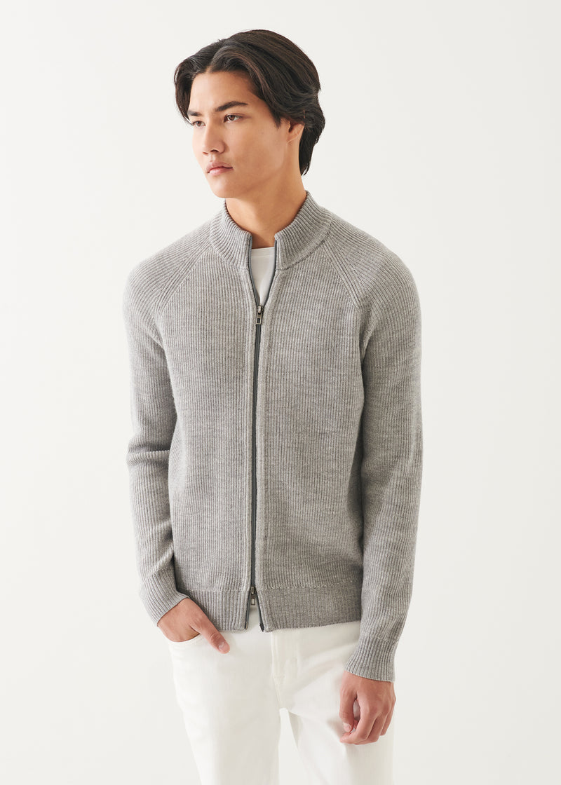 MERINO PLAITED ZIP UP CARDIGAN