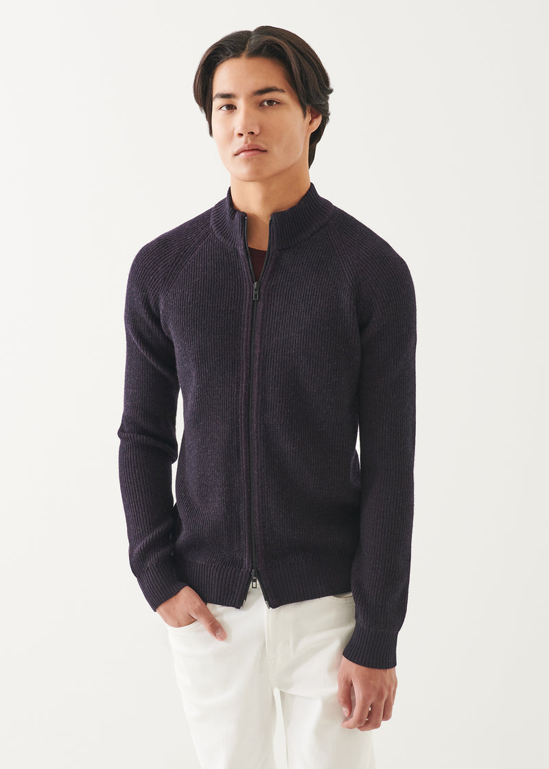 MERINO PLAITED ZIP UP CARDIGAN