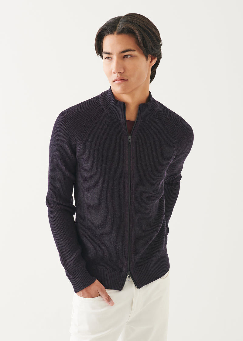 MERINO PLAITED ZIP UP CARDIGAN