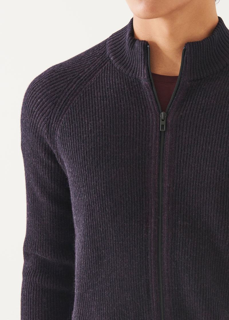 MERINO PLAITED ZIP UP CARDIGAN