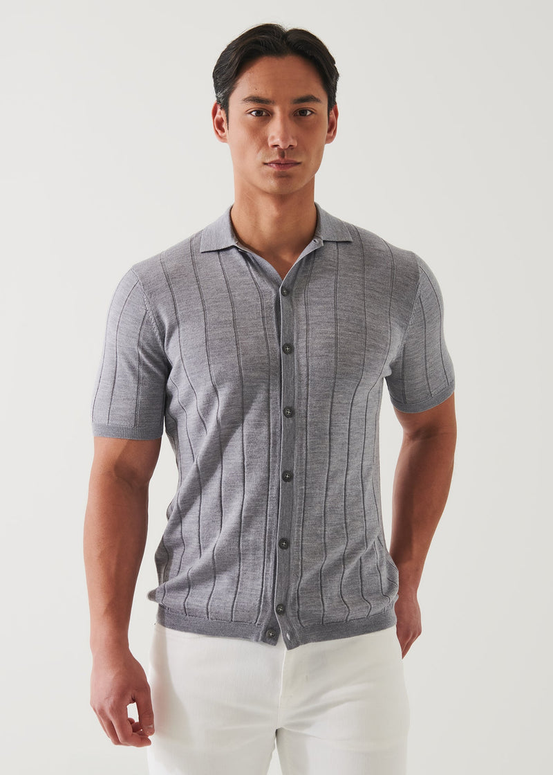 Merino Wool-Silk Blend Knit Button Up