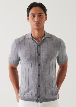 Merino Wool-Silk Blend Knit Button Up