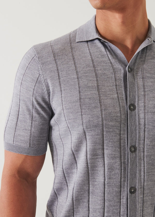 Merino Wool-Silk Blend Knit Button Up