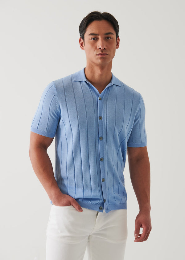 Merino Wool-Silk Blend Knit Button Up