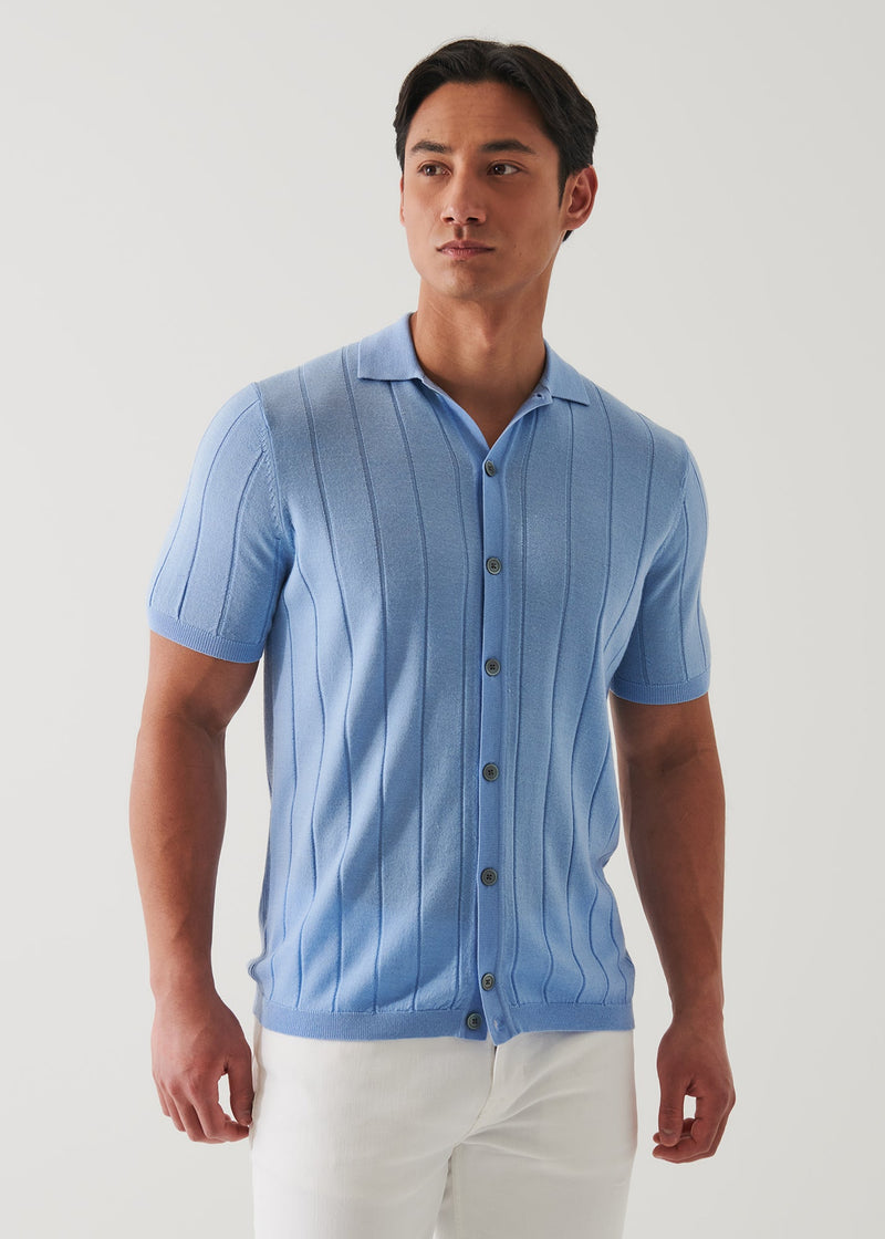 Merino Wool-Silk Blend Knit Button Up