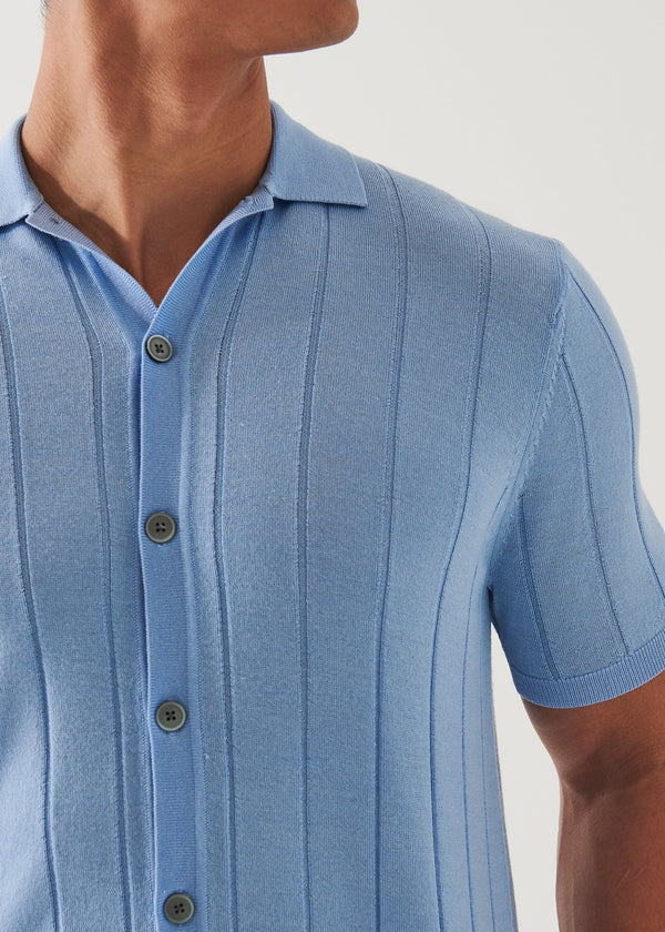 Merino Wool-Silk Blend Knit Button Up