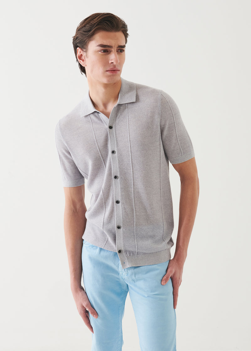 Merino Wool-Silk Blend Knit Button Up