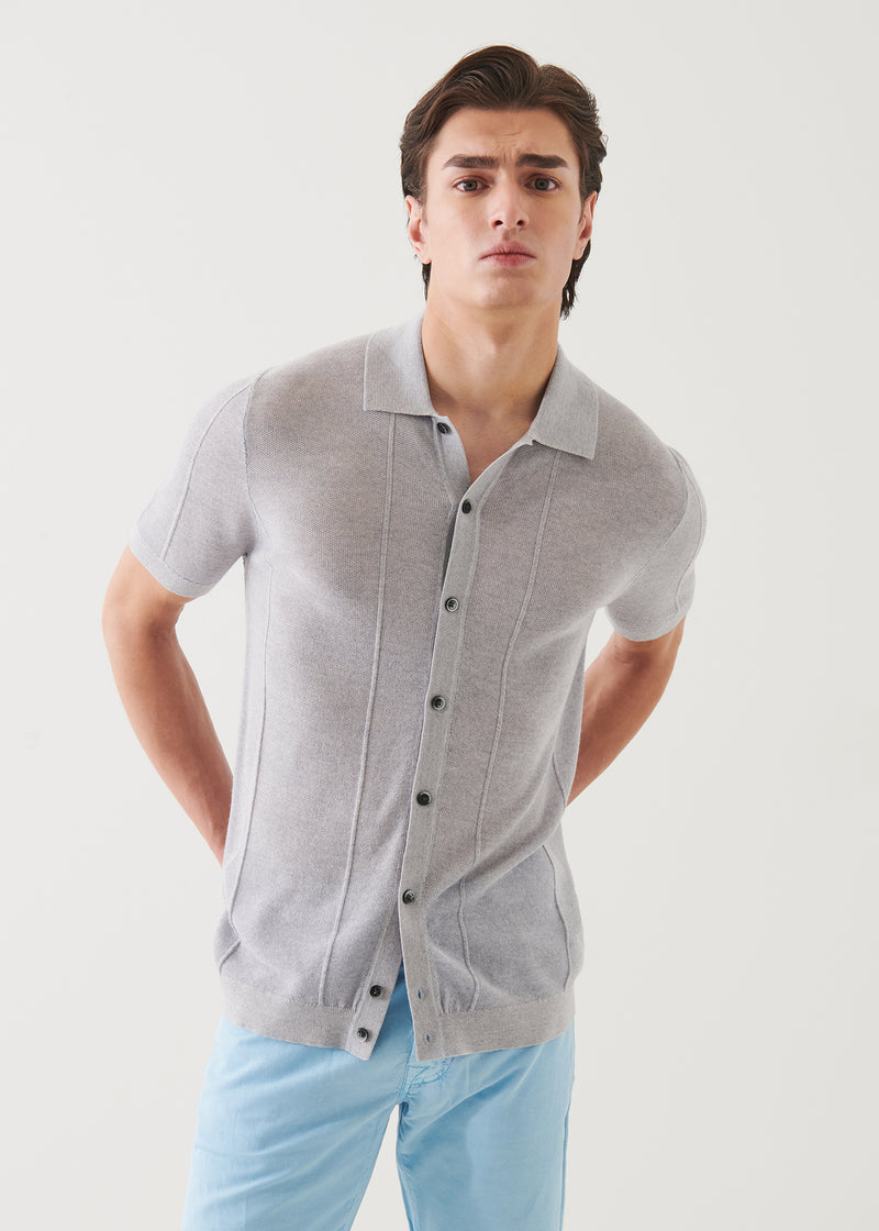 Merino Wool-Silk Blend Knit Button Up