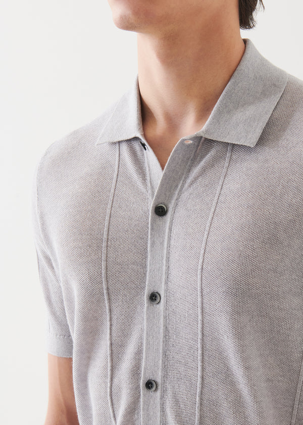 Merino Wool-Silk Blend Knit Button Up