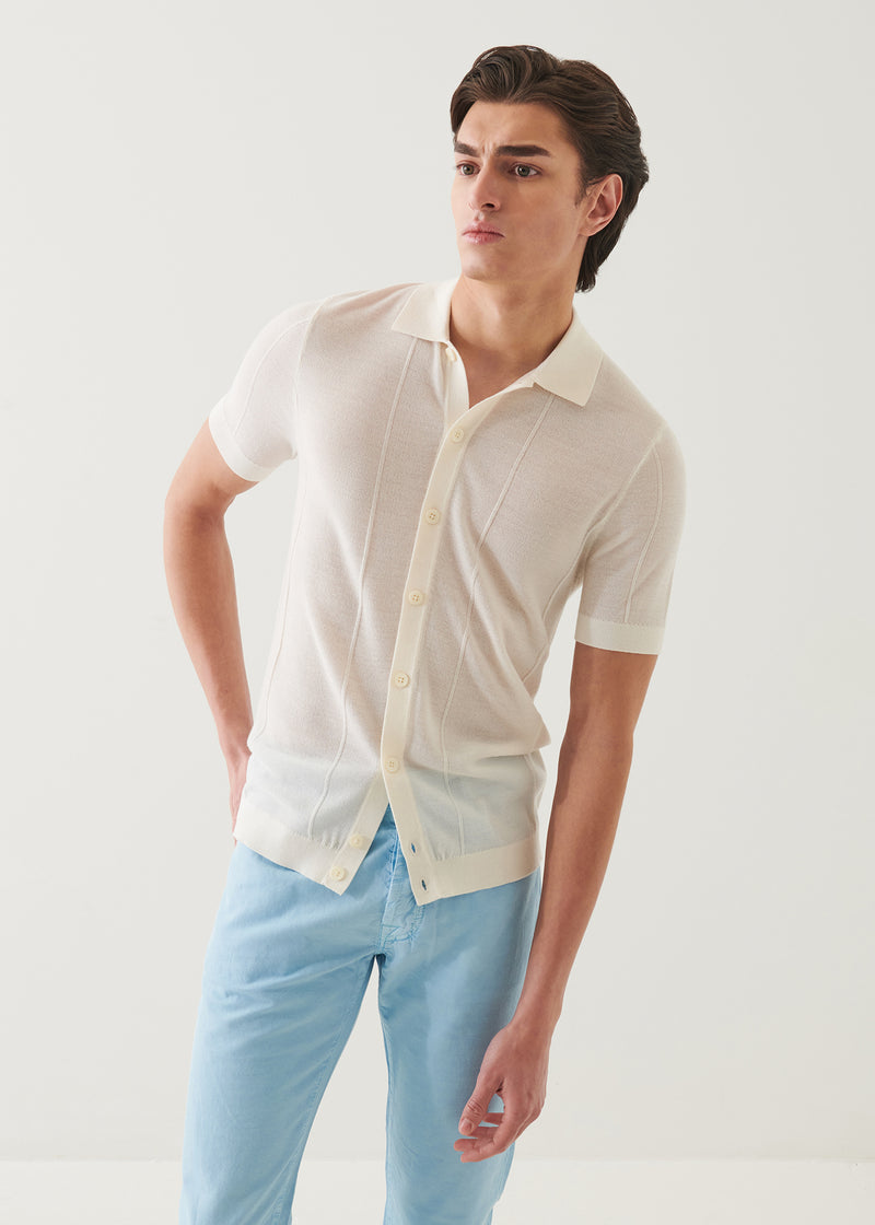 Merino Wool-Silk Blend Knit Button Up