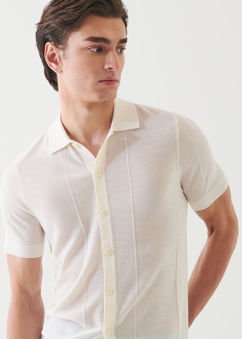 Merino Wool-Silk Blend Knit Button Up