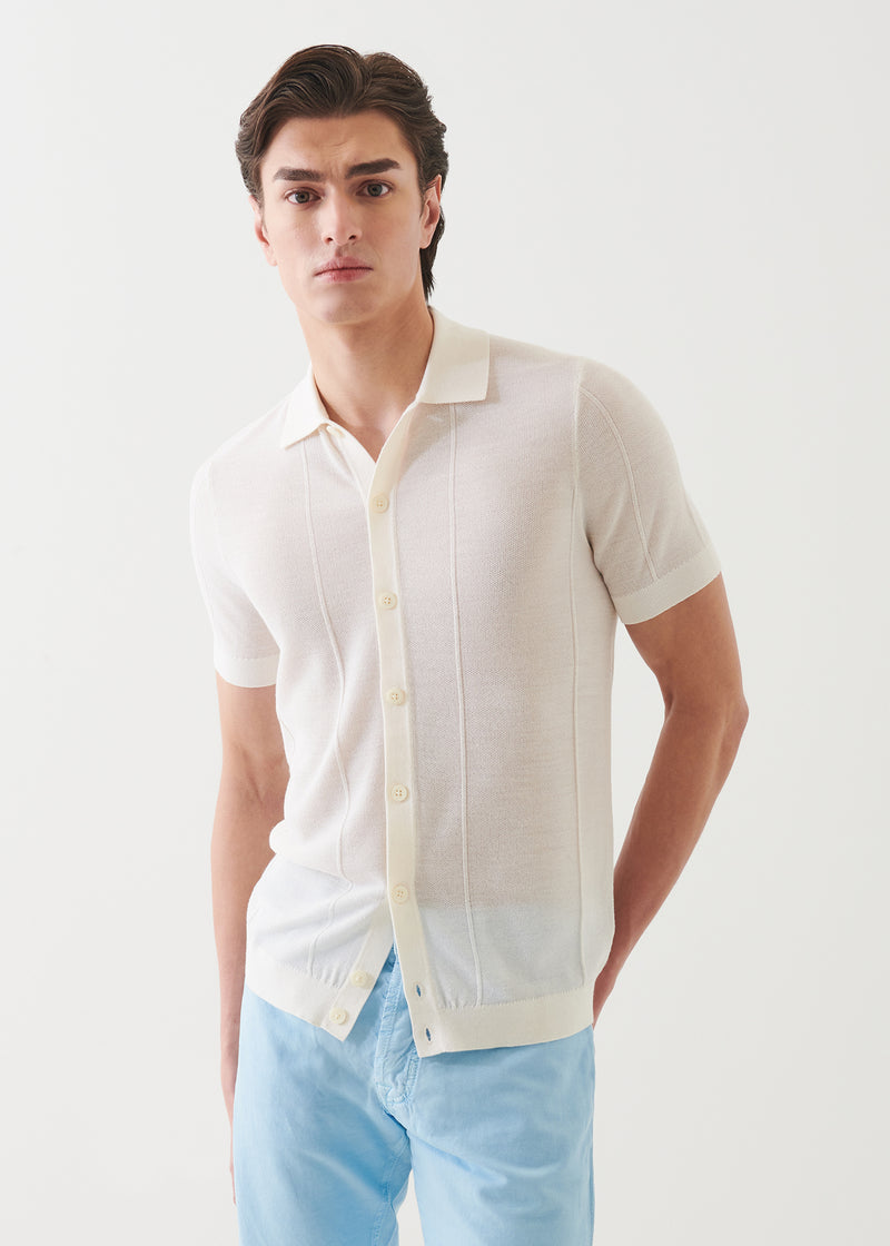 Merino Wool-Silk Blend Knit Button Up