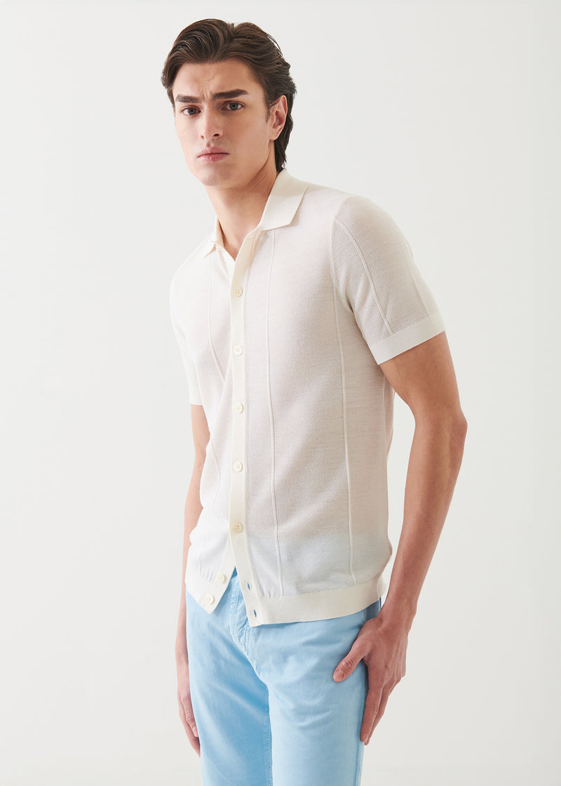 Merino Wool-Silk Blend Knit Button Up