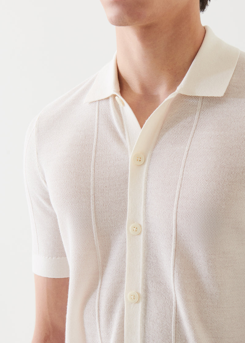 Merino Wool-Silk Blend Knit Button Up