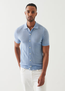 Merino Wool-Silk Blend Knit Button Up