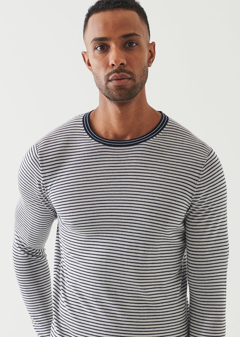 Wool-Silk Blend Stripe Crewneck